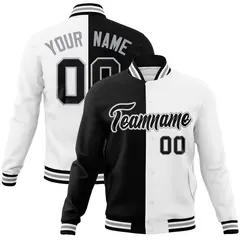 Black White-Black Two Tone Split Varsity Full-Snap Letterman Jacket