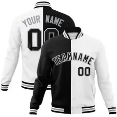 Black White-Black Two Tone Split Varsity Full-Snap Letterman Jacket 1