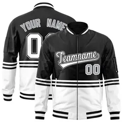 Black White-Black Varsity Color Block Letterman Bomber Jacket 1