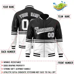 Black White-Black Varsity Color Block Letterman Bomber Jacket 2
