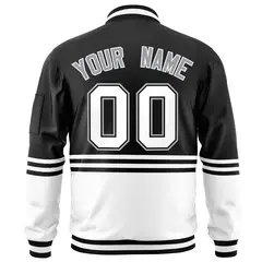 Black White-Black Varsity Color Block Letterman Bomber Jacket 4
