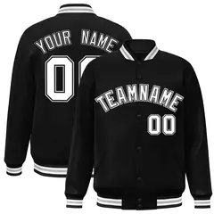 Black White-Black Varsity Full-Snap Letterman Jacket