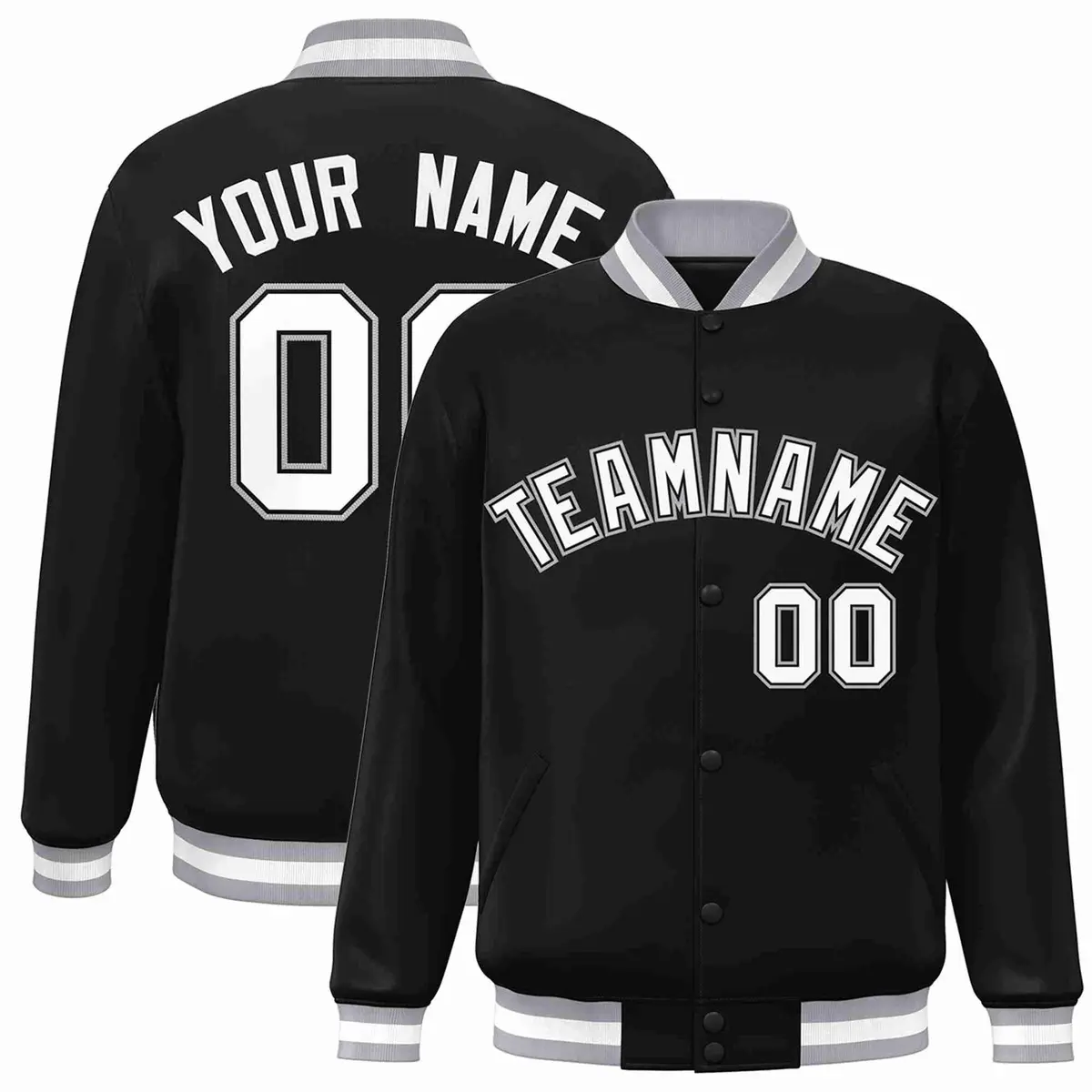 Black White-Black Varsity Full-Snap Letterman Jacket