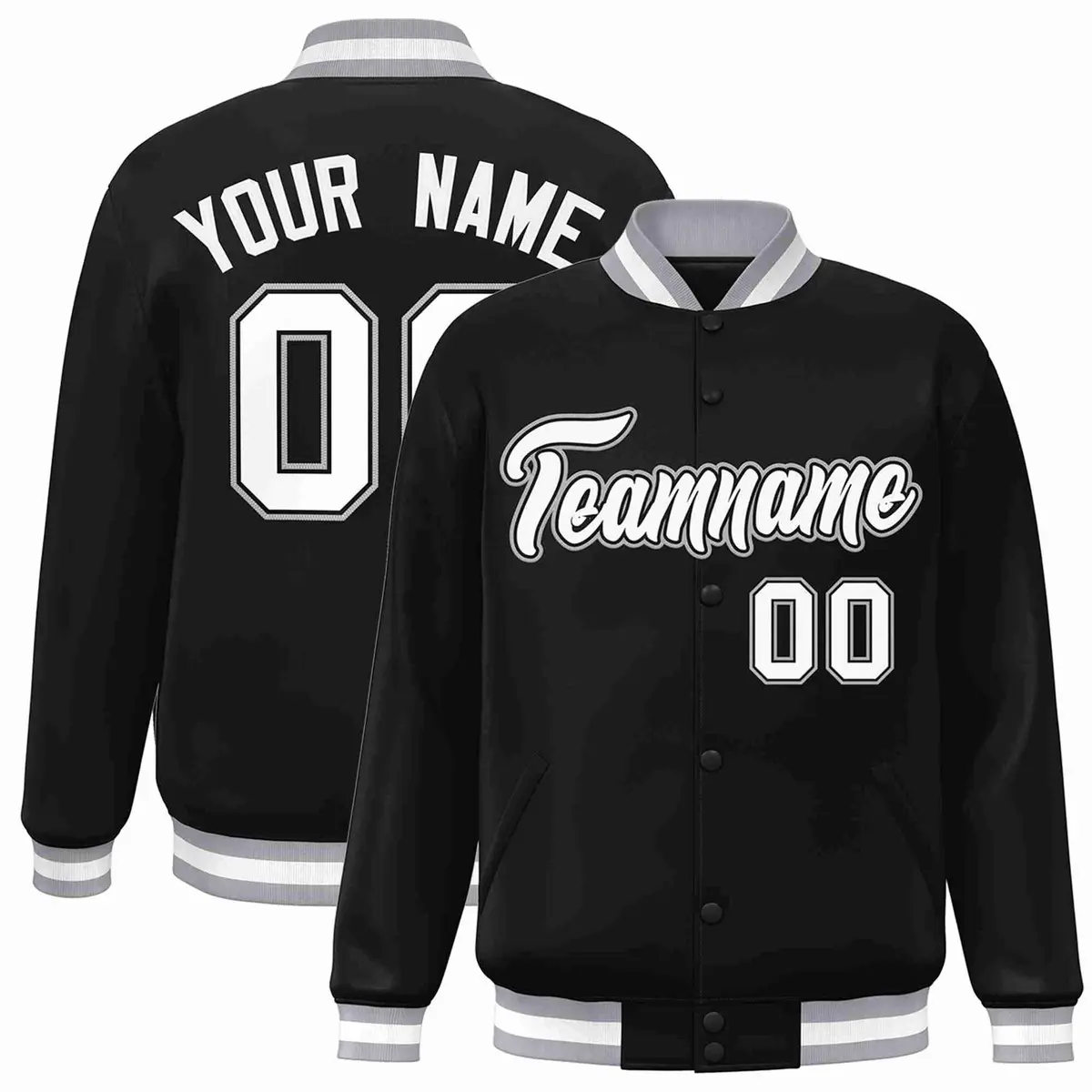 Black White-Black Varsity Full-Snap Letterman Jacket