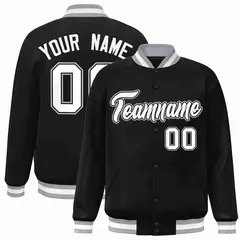 Black White-Black Varsity Full-Snap Letterman Jacket 1