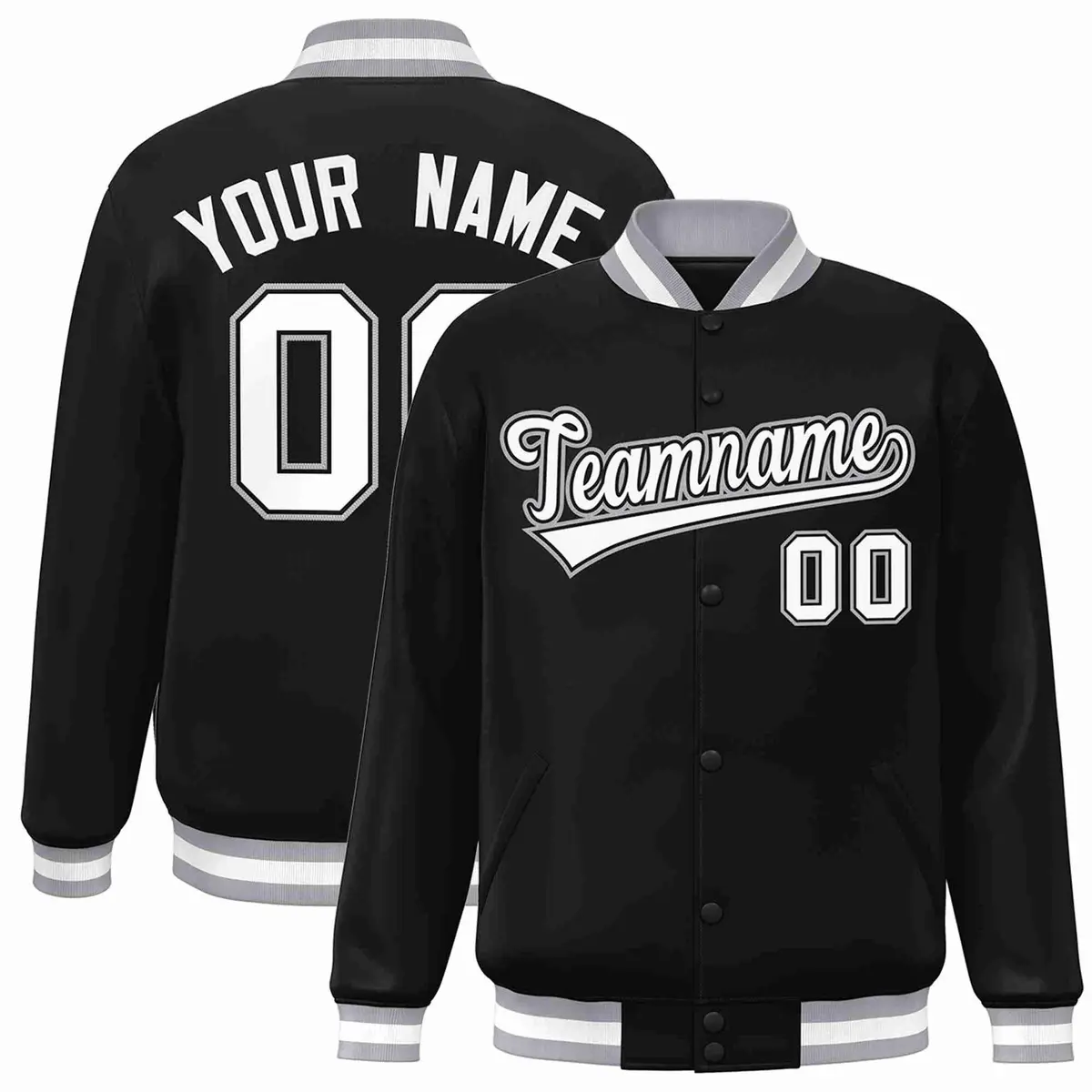 Black White-Black Varsity Full-Snap Letterman Jacket