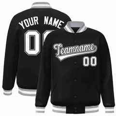 Black White-Black Varsity Full-Snap Letterman Jacket
