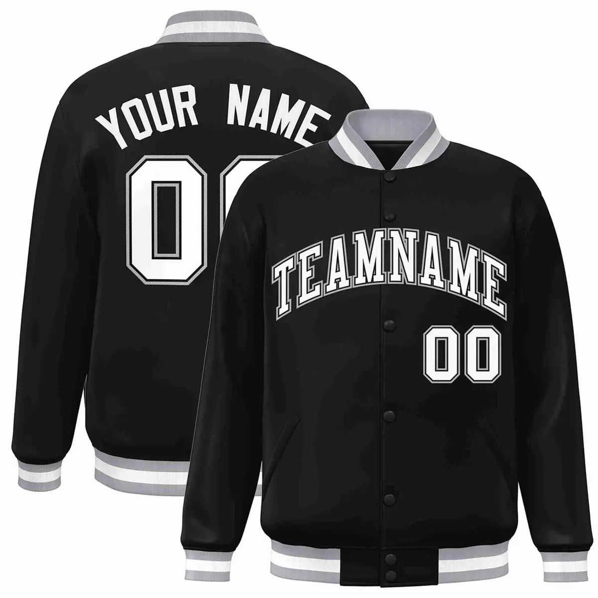 Black White-Black Varsity Full-Snap Letterman Jacket