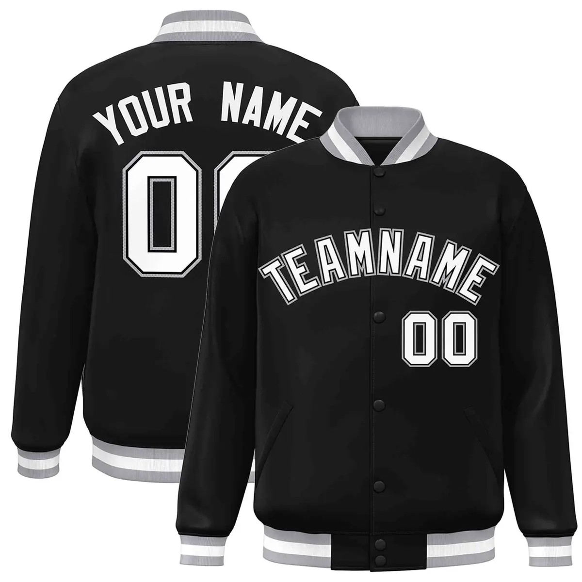 Black White-Black Varsity Full-Snap Letterman Jacket