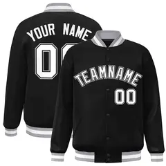 Black White-Black Varsity Full-Snap Letterman Jacket 1