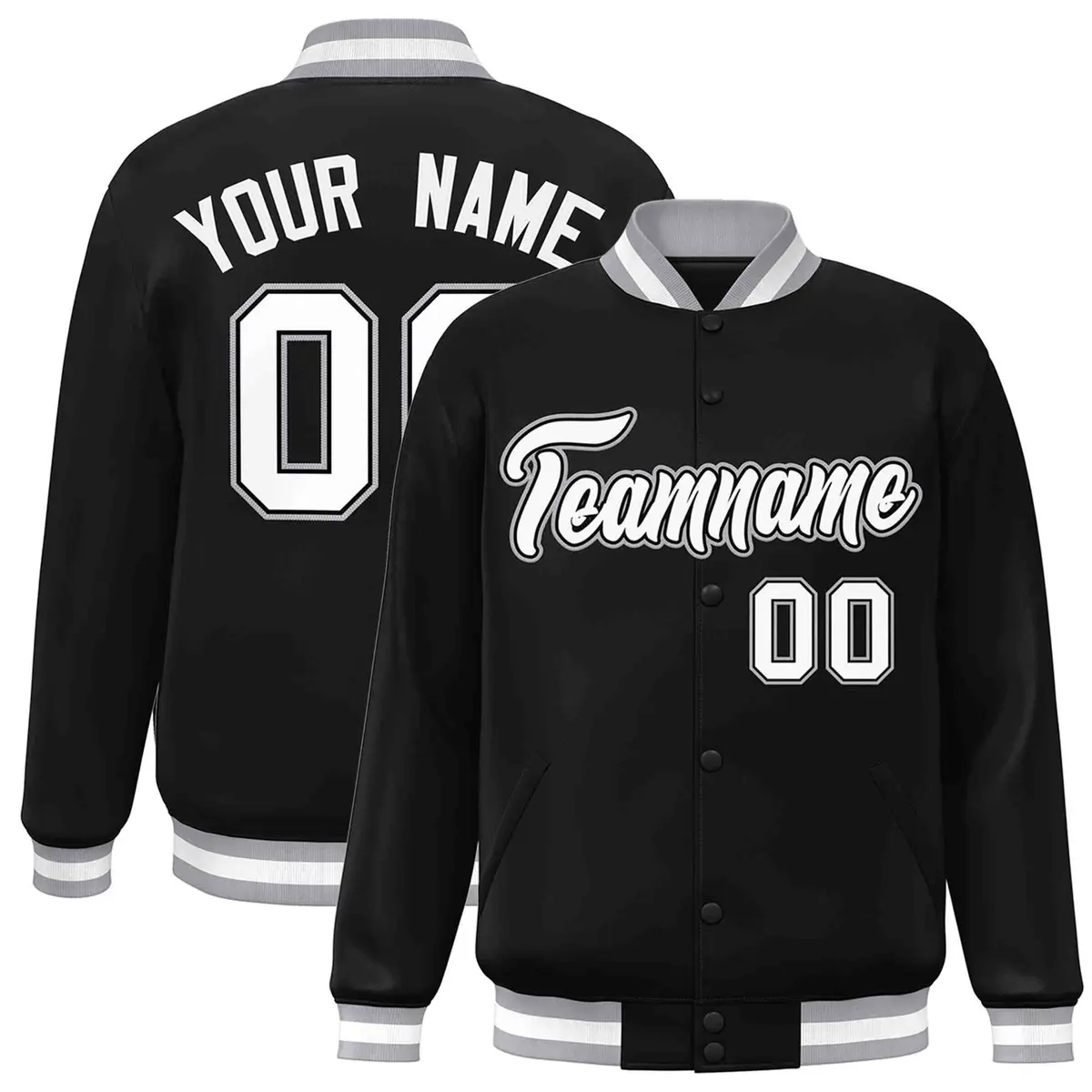 Black White-Black Varsity Full-Snap Letterman Jacket