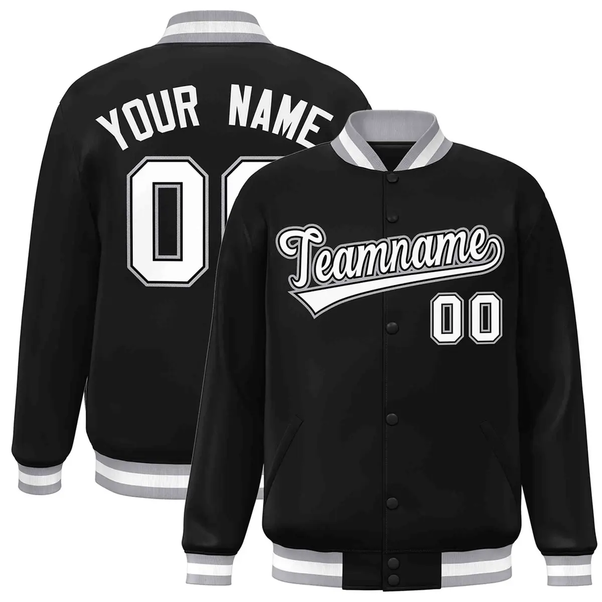 Black White-Black Varsity Full-Snap Letterman Jacket