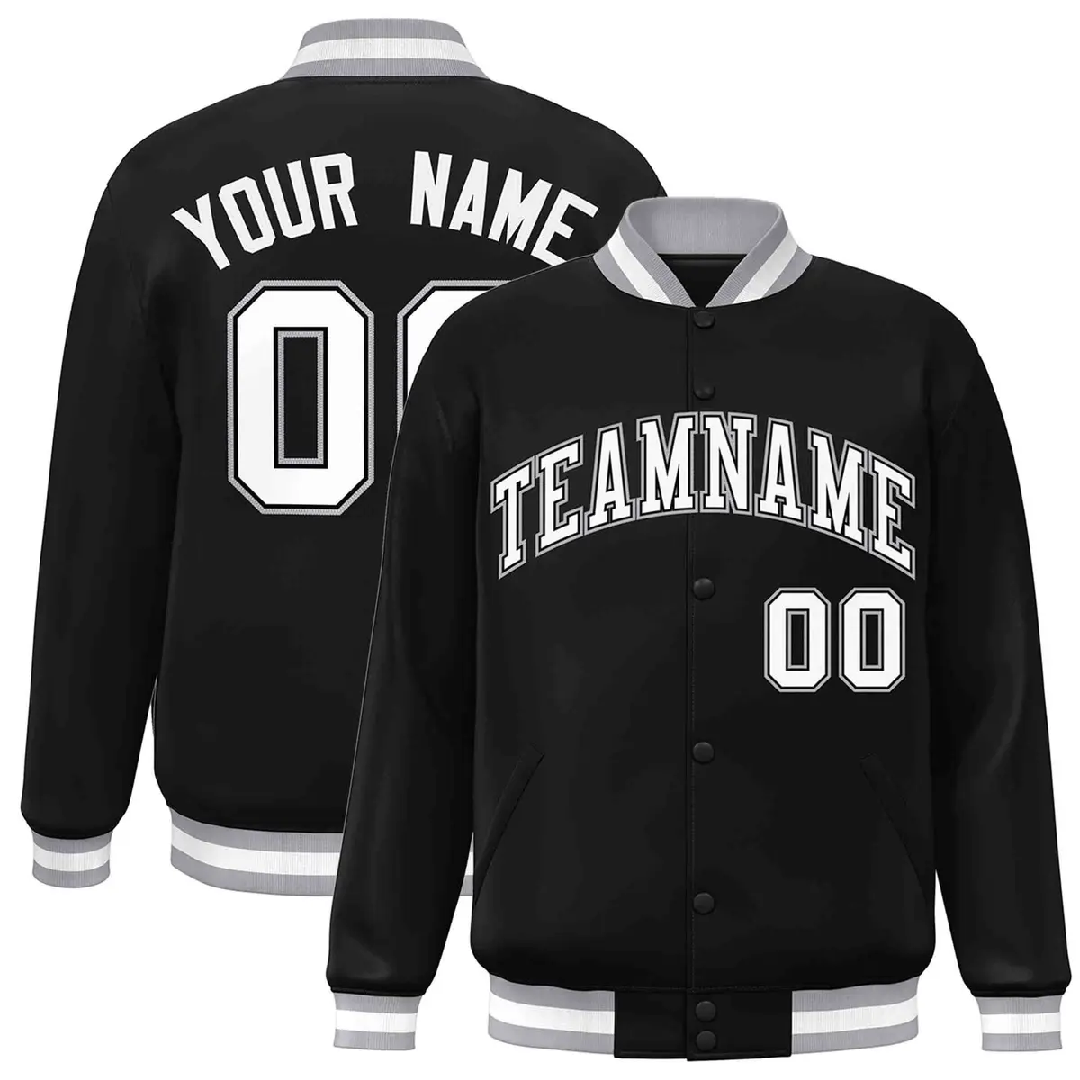 Black White-Black Varsity Full-Snap Letterman Jacket