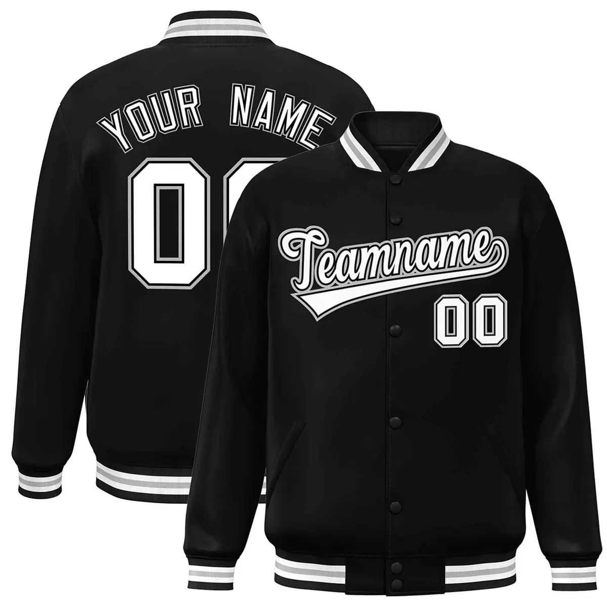 Black White-Black Varsity Full-Snap Letterman Jacket