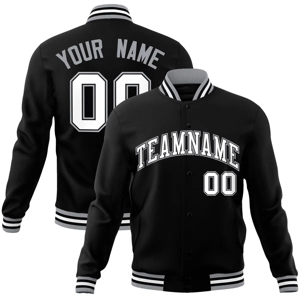 Black White-Black Varsity Full-Snap Letterman Jacket