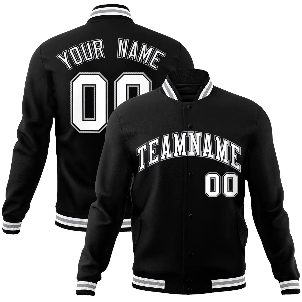 Black White-Black Varsity Full-Snap Letterman Jacket