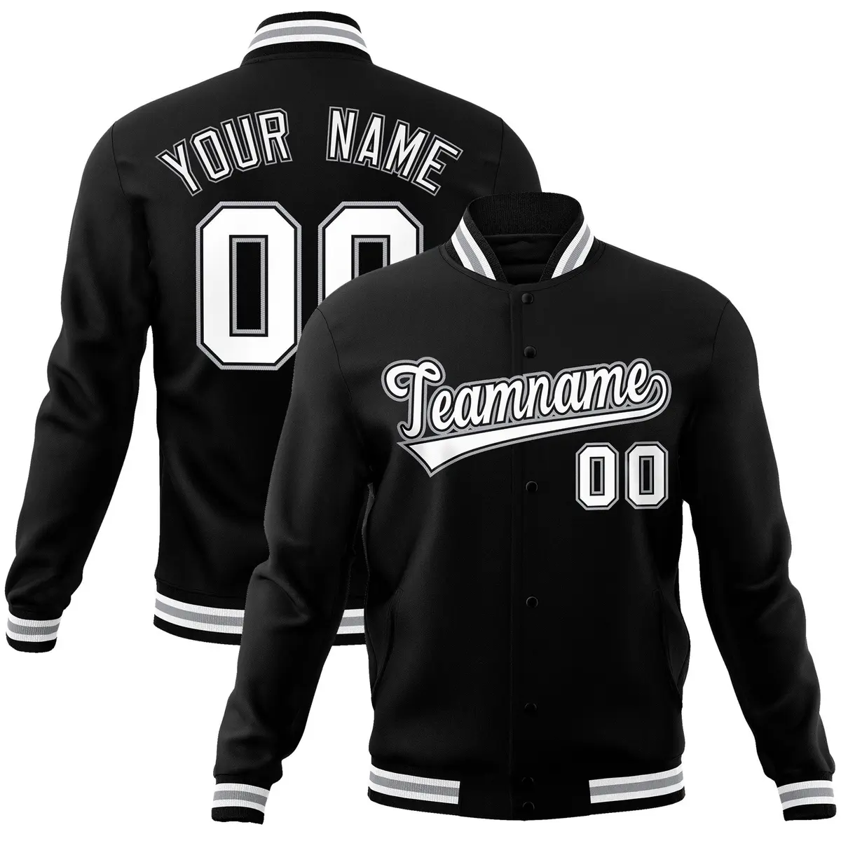 Black White-Black Varsity Full-Snap Letterman Jacket