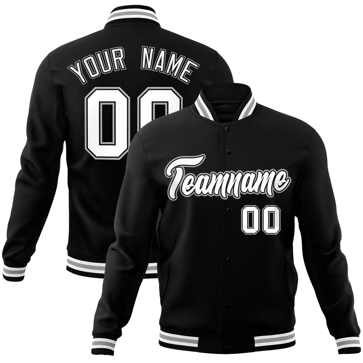 Black White-Black Varsity Full-Snap Letterman Jacket