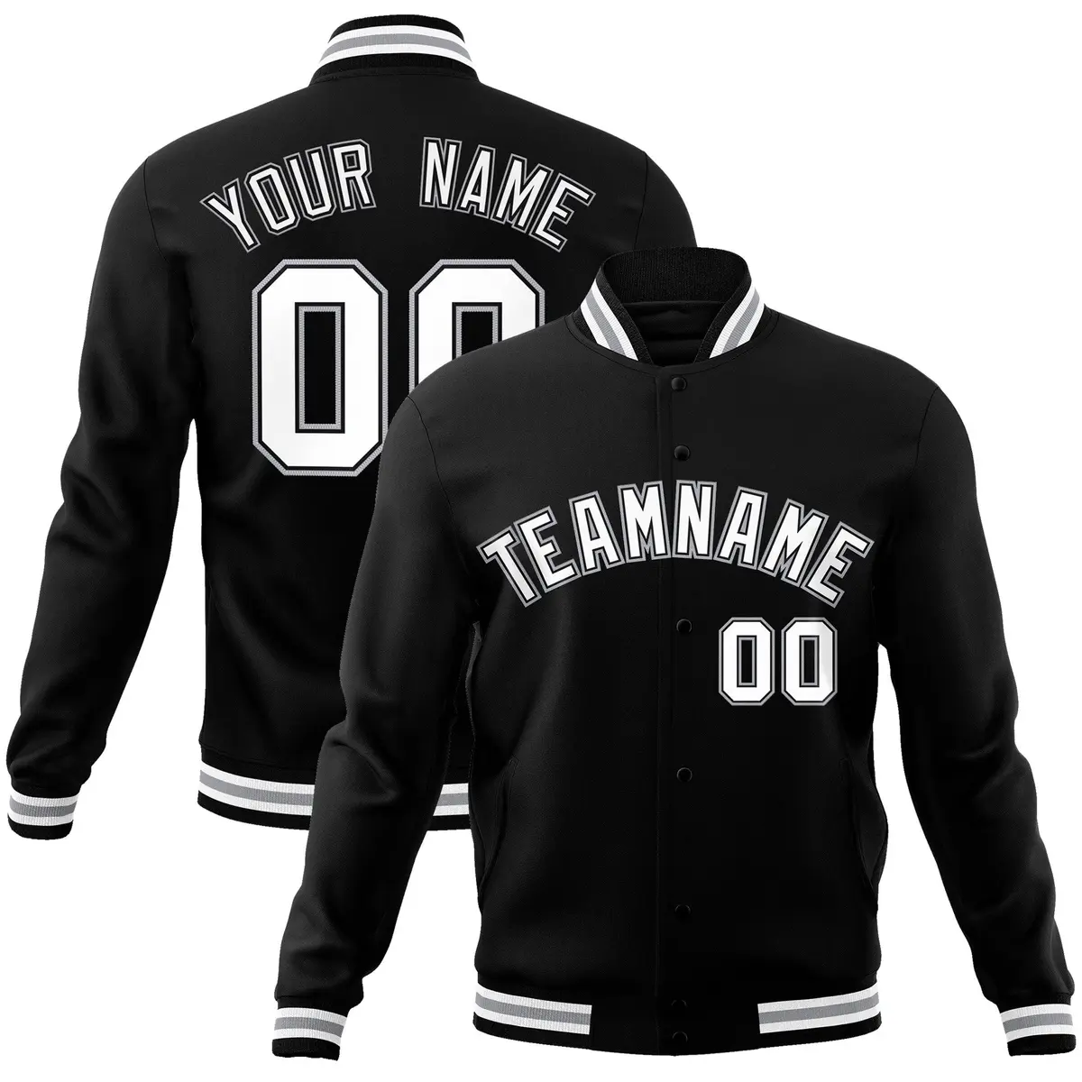 Black White-Black Varsity Full-Snap Letterman Jacket