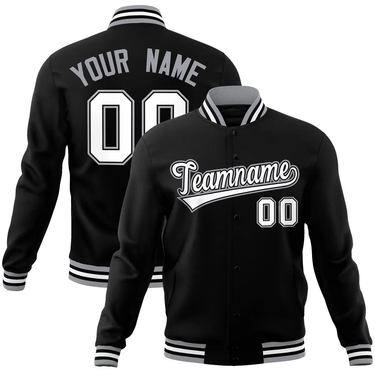 Black White-Black Varsity Full-Snap Letterman Jacket