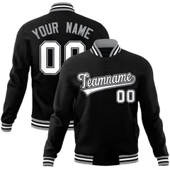 Black White-Black Varsity Full-Snap Letterman Jacket 1