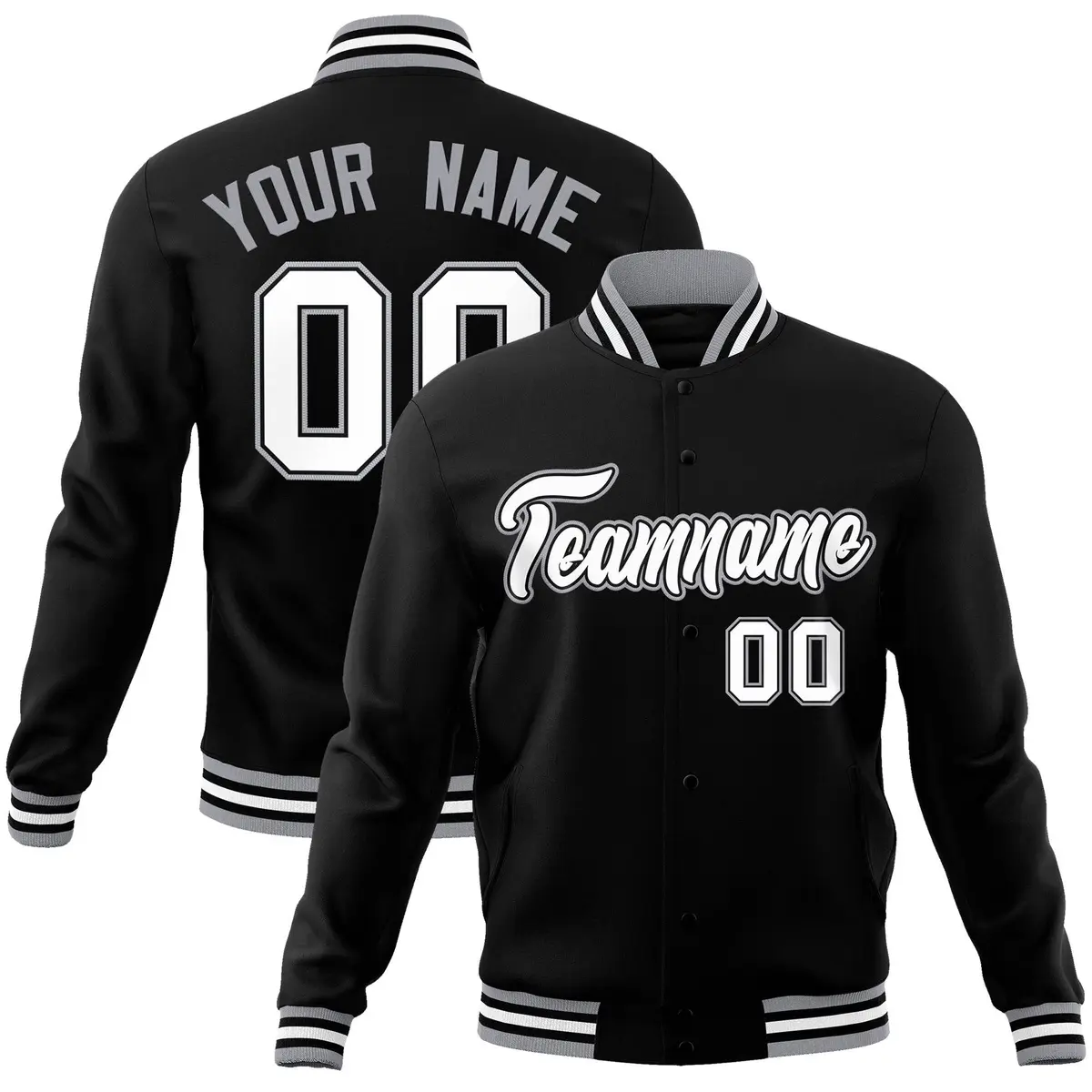 Black White-Black Varsity Full-Snap Letterman Jacket