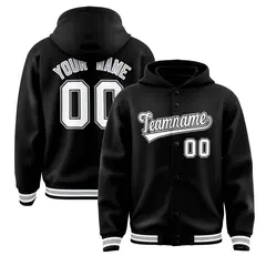 Black White-Black Varsity Full-Snap Letterman Jacket Hoodie