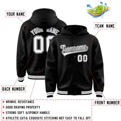 Black White-Black Varsity Full-Snap Letterman Jacket Hoodie 4