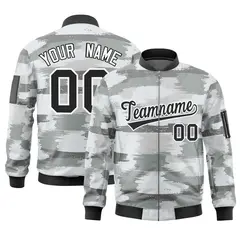 Black White Camo Varsity Full-Zip Letterman Bomber Jacket