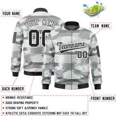 Black White Camo Varsity Full-Zip Letterman Bomber Jacket 2