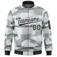 Black White Camo Varsity Full-Zip Letterman Bomber Jacket 3