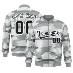 Black White Camo Varsity Full-Zip Letterman Bomber Jacket