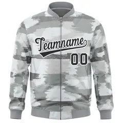 Black White Camo Varsity Full-Zip Letterman Bomber Jacket 3