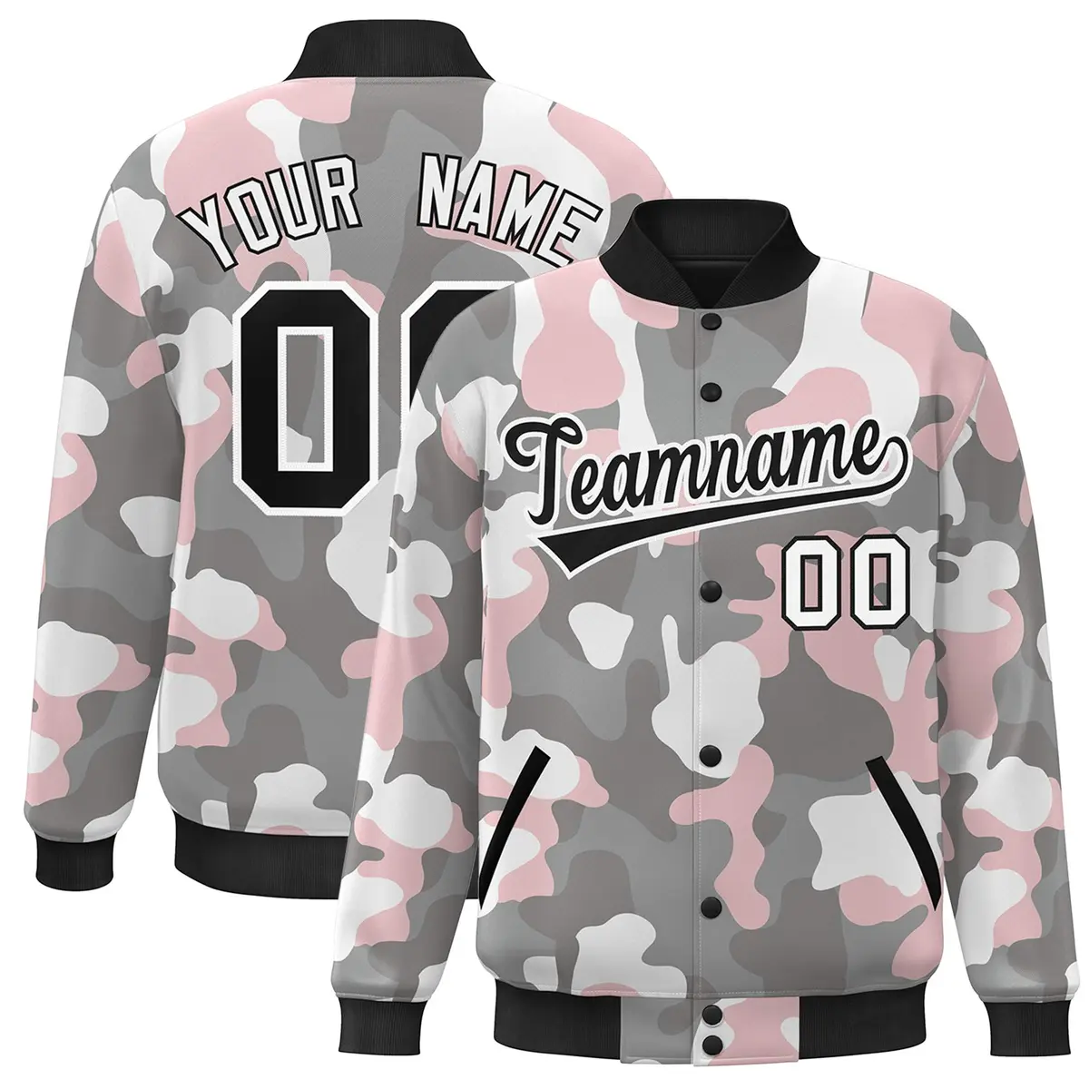Black White Camo Varsity Letterman Bomber Jacket