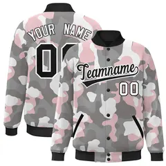 Black White Camo Varsity Letterman Bomber Jacket
