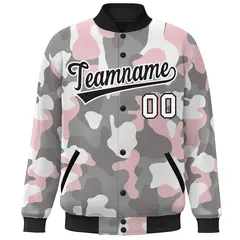 Black White Camo Varsity Letterman Bomber Jacket 3