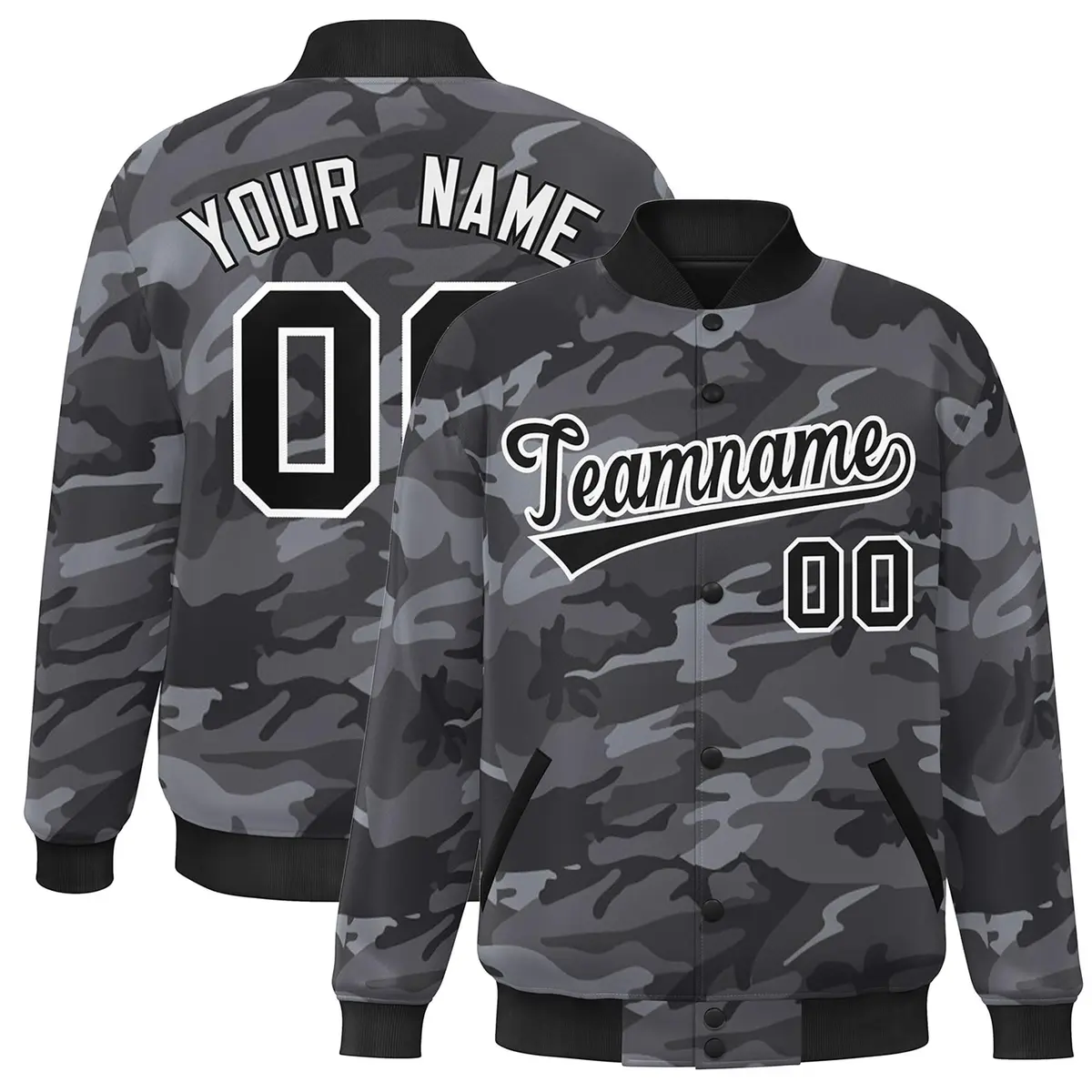 Black White Camo Varsity Letterman Bomber Jacket