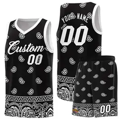 Black White Cashew Pattern Sports Basketball Jersey