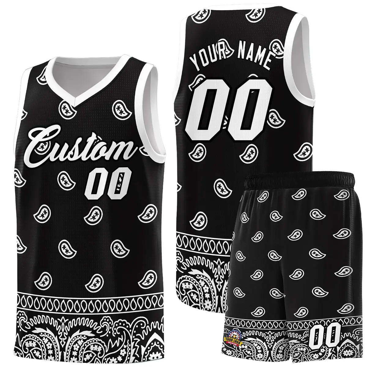 Black White Cashew Pattern Sports Basketball Jersey