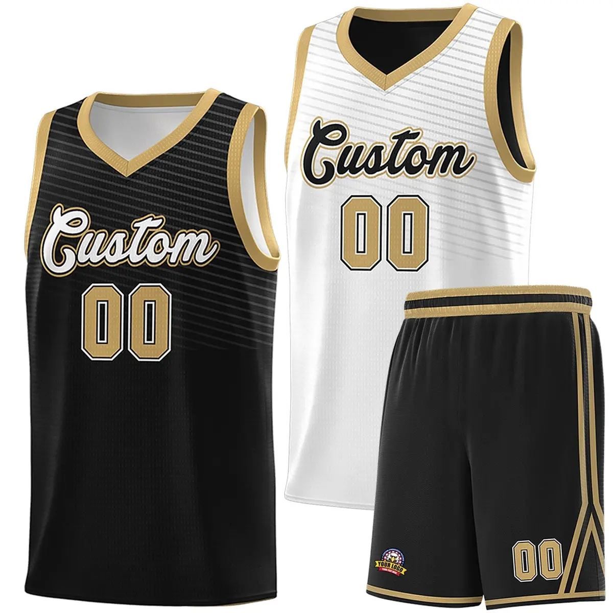 Black White Chest Slash Double Side Sports Basketball Jersey