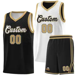 Black White Chest Slash Double Side Sports Basketball Jersey