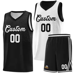 Black White Chest Slash Double Side Sports Basketball Jersey