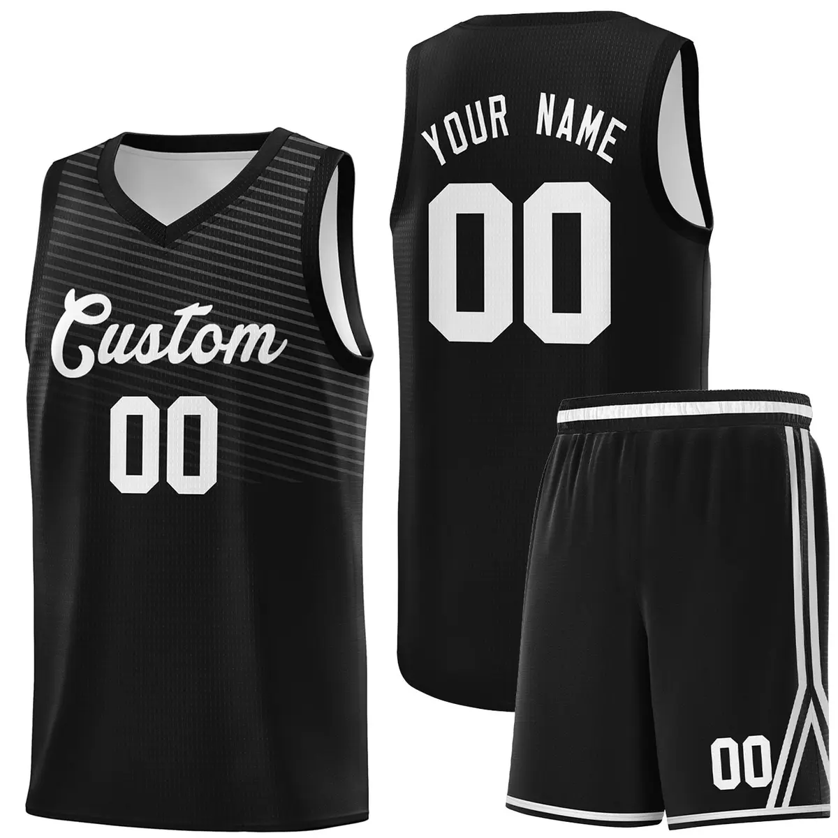 Black White Chest Slash Pattern Basketball Uniform Jersey