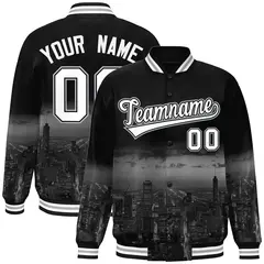 Black White Chicago City Skyline Varsity Full-Snap Track Jacket