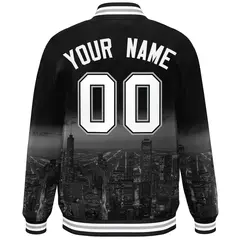 Black White Chicago City Skyline Varsity Full-Snap Track Jacket 4