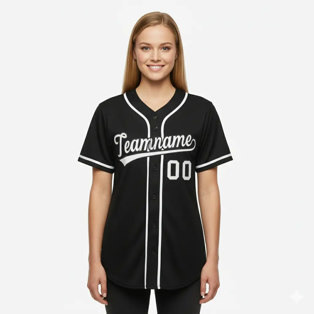 Black White Classic Authentic Baseball Jersey For Women