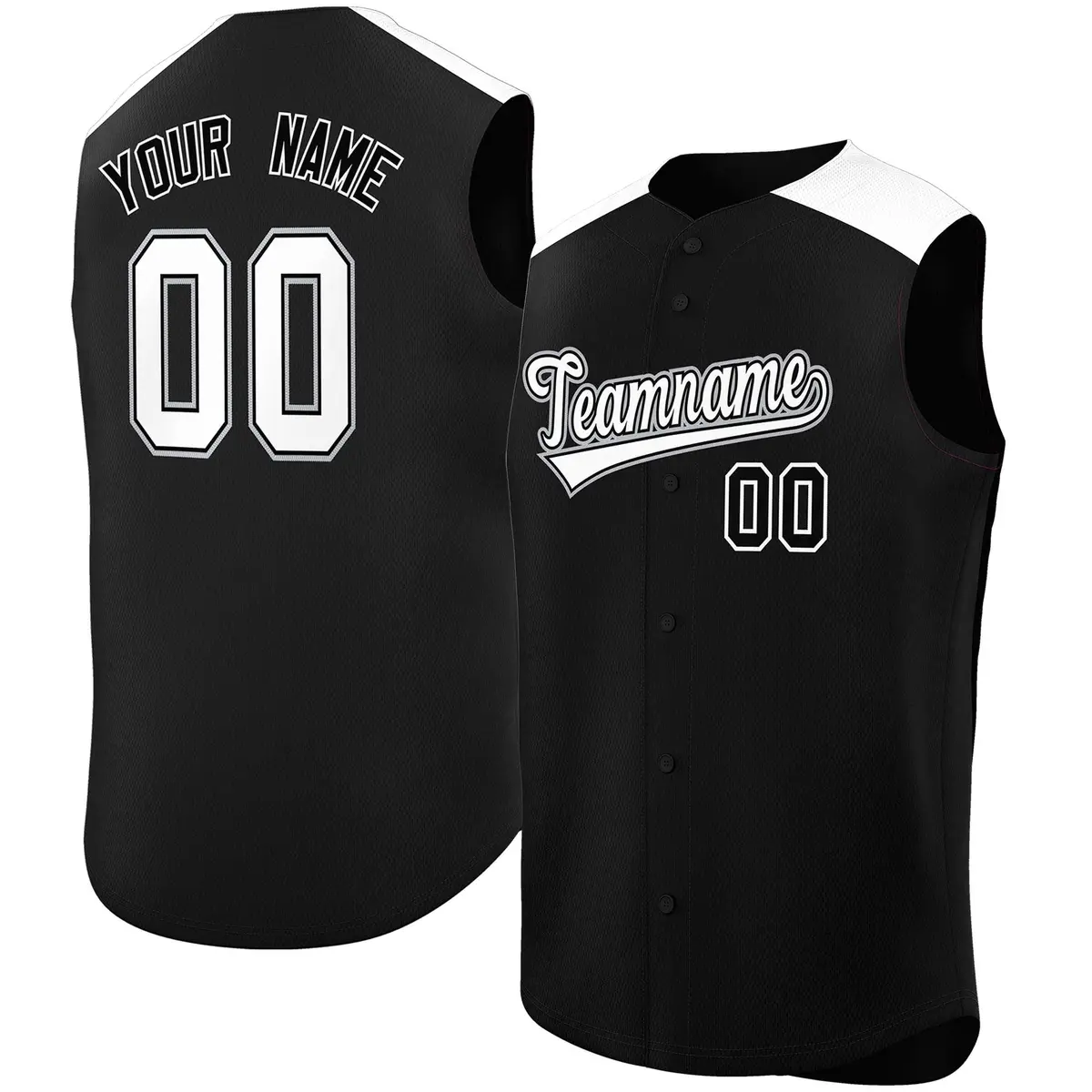 Black White Classic Authentic Sleeveless Baseball Jersey