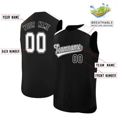 Black White Classic Authentic Sleeveless Baseball Jersey 2
