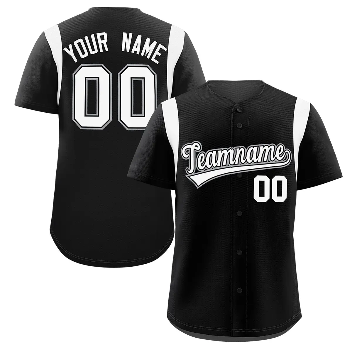 Black White Classic Full Button Baseball Jersey