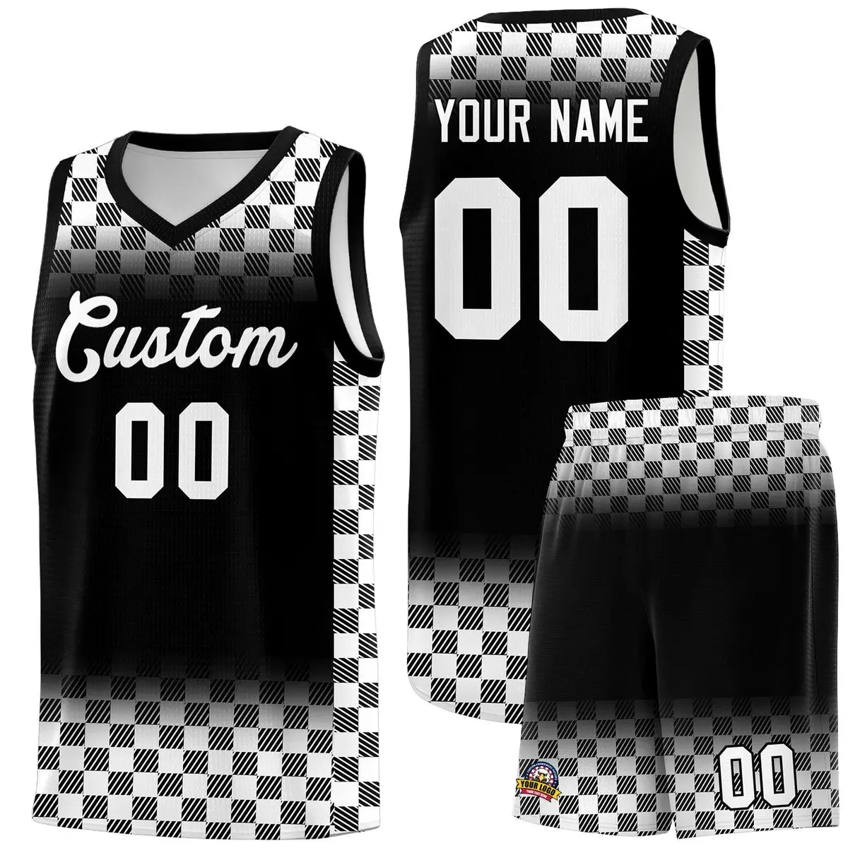 Black White Classic Plaid Basketball Uniform Jersey